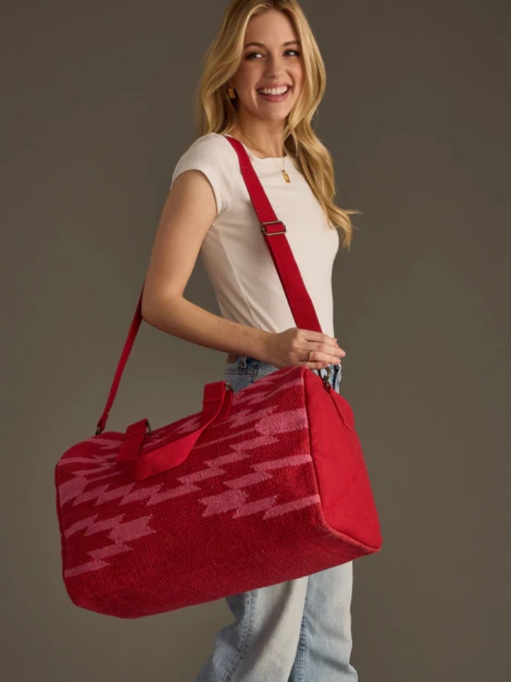 NWT Red and Pink Aztec Southwestern Duffle Bag